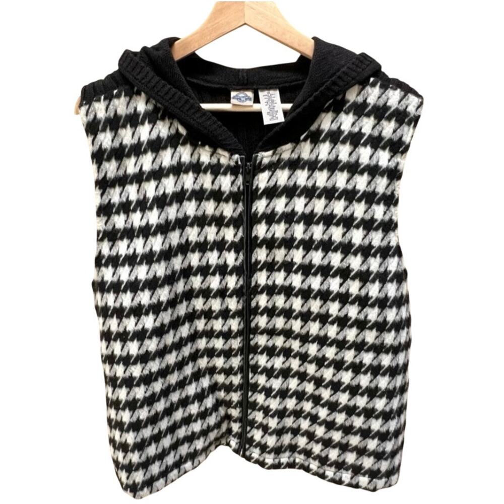 Vtg Womens Houndstooth Hooded Vest Sweater Shaver Lake Size XL